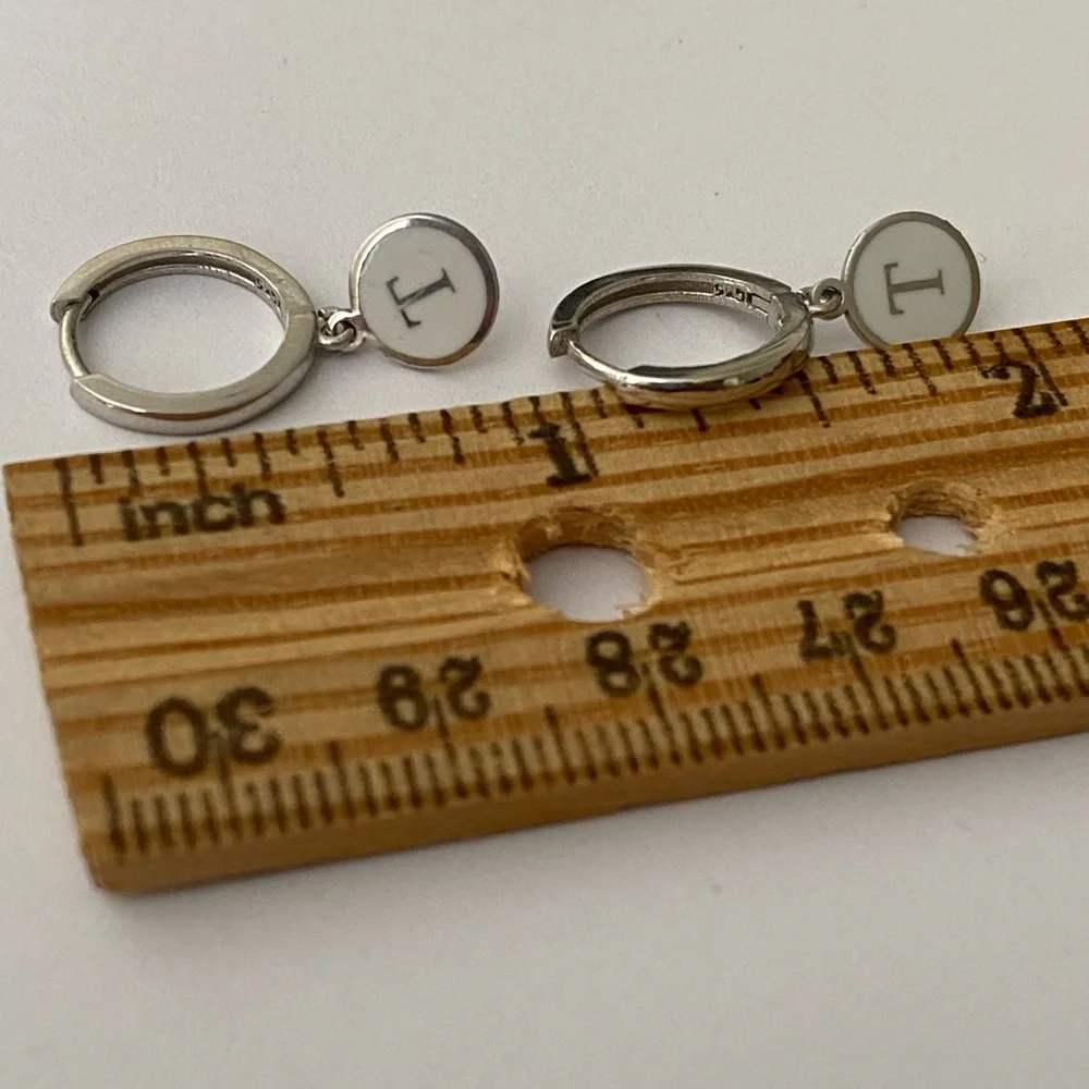 925 Silver T earrings enamel hoop earrings handmade